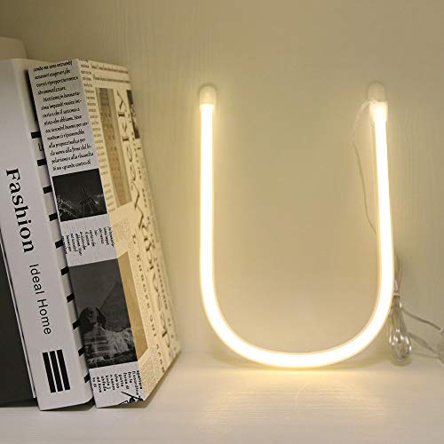 Image of ENUOLI Warm White Neon Letter Words Neon Sign Alphabet Letter Sign (U) | Battery /USB Operated LED Marquee Word Neon Lamps Party Accessories Wall Hanging Decor for Birthday Wedding Party Bar Bedroom