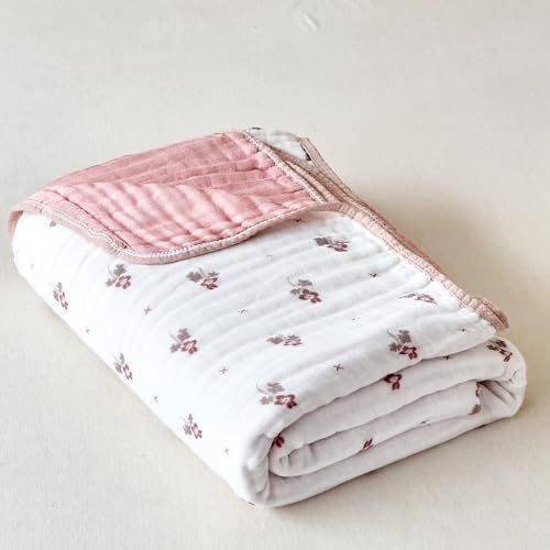 Image of Muslin Throw Blanket 100% Cotton 6-Layer Gauze Red Floral Pattern Cooling Blanket Lightweight Soft Breathable Quilt for All Season Both Sides for Sofa Couch (Floral Red, Throw 50 inchx60 inch)