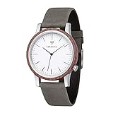 movado museum watch moma  KERBHOLZ Holzuhr – Masterpieces Collection Walter analoge Unisex Quarz Uhr, Naturholz Gehäuse, echtes Lederarmband, Ø 40mm, Leder Walnuss Grau