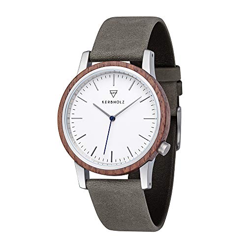 KERBHOLZ Reloj de Madera - Masterpieces Collection Walter, Reloj analógico, Cuarzo de Gama Alta, Caja de Madera Natural, Correa de Cuero Genuino, Ø 40mm