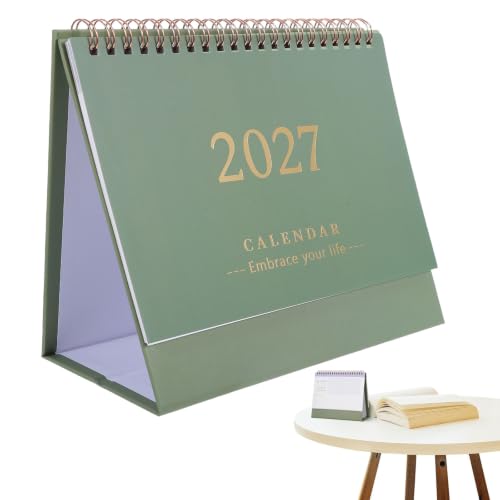 STOBOK 2027 Desk Calendar Standing Flip Desktop Calendar 2026.07-2027.12 Monthly Daily Schedule Planner Organizer for Home Office School Green