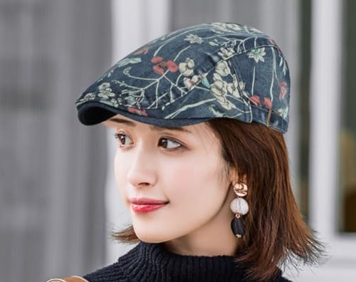 Image of Quanhaigou Unisex Denim Newsboy Hats Flat Ivy Gatsby Cabbie Driving Berets Hat Cotton Dad Cap for Men Women