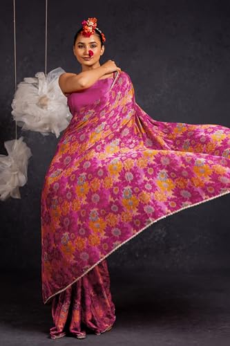 Image of MIRCHI FASHION Women Saree Chiffon Floral Printed | Breathable Festive Occasion Sari for Social Visits with Matching Blouse Piece