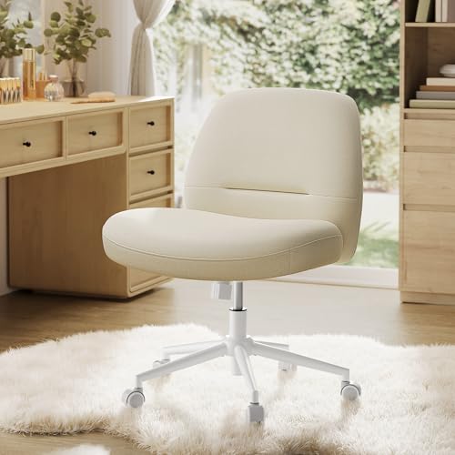 SONGMICS HOME Chaise de Bureau, Fauteuil Ergonomique, Style Moderne avec Base en Étoile, Siège Large et Confortable, Hauteur Réglable, Siège Pivotant, Tissu Coton-Lin, Blanc Crème OBG047W01