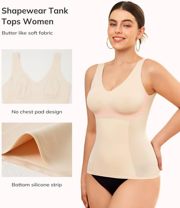 LODAY Compression Tanks for Women Shapewear Tank Top Tummy Control V Neck Camisole Cami Tops - Image 2