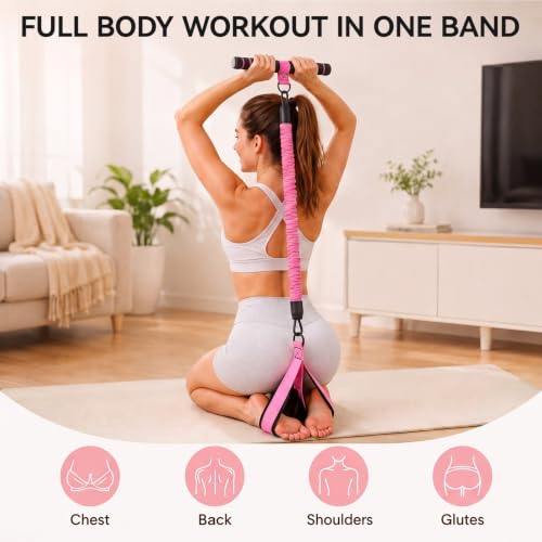 Pedal Resistance Band with Handle, 3-Tube Adjustable for Workout (Pink) - image 3