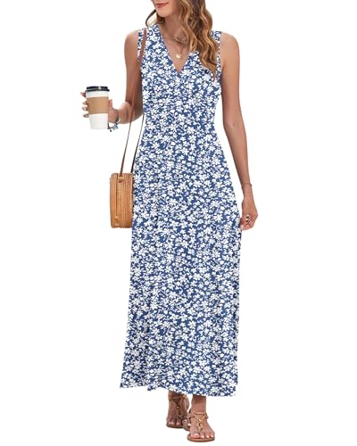 Image of AUSELILY Womens Maxi Dress Summer Sleeveless Wrap Long Dresses with Pockets | V-Neck Wrap Sleeveless Sundress, fits formal, casual, beach, vacation & daily wear