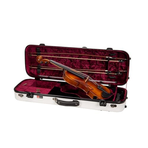 Crossrock Fiberglass Oblong Case fits 4/4 Full-Size Violin, with Accessory Compartments, Removable Shoulder Straps, TSA Lock, Hygrometer-Milky White (CRF2020VMW-R)