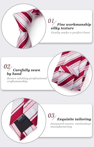 Image of HISDERN Mens Striped Ties Classic Silk Woven Tie and Pocket Square Set Formal Business Necktie Handkerchief for Wedding