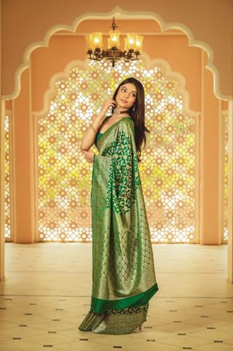 Image of Flosive Women's Kanjivaram Silk Saree With Beautiful Blouse With Zari Border