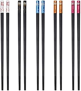 nuoshen Fiberglass Chopsticks, 5 Pairs Non Slip Fancy Chop Sticks Dishwasher Safe Reusable Chopstick Set for Sushi Noodles Rice, Multicolour