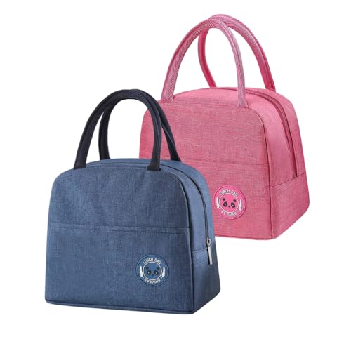 Image of Milton Lunch Bag Office Tiffin Bags for Men Women Kids | Insulated Hot Cold Travel Lunch Bag | for Lunch Tiffin Box & Bottle | for Office & School - Pack of 2 (Blue & Pink)