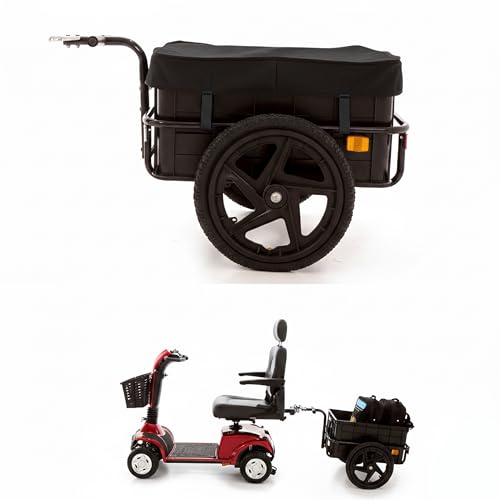 Image of Mobility Scooter Cargo Trailer with Removable Storage Box | Heavy-Duty Two-Wheel Design, Universal Hitch, Large Storage for Shopping and Personal Items | Monarch Mobility (Black)