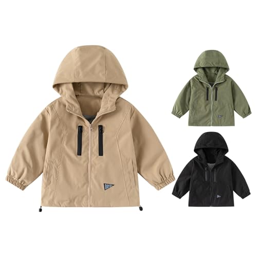 Kids Boys Girls Waterproof Hooded Rain Jacket Zip Up Lightweight Windbreaker Fall Winter Warm Outdoor Hiking Coat