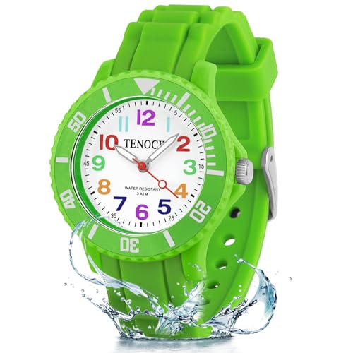 TENOCK Kinder Lernuhr Einhorn Dinosaurier mit Nachtlicht für JungenMädchen 30M Wasserdichte Armbanduhren für Kinder von 4-12 Jahren Geschenk für Geburtstage Ostern Kindertag Weihnachten Neujahr (Grün)