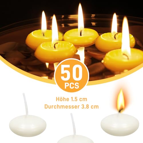 50 Stück Schwimmkerzen, Unparfümierte Schwimmkerzen, Tropffreies Teelicht Kerze Home Decor, Geeignet für zylindrische Vasen, Hochzeiten, Partys und Pool-Center-Dekorationen