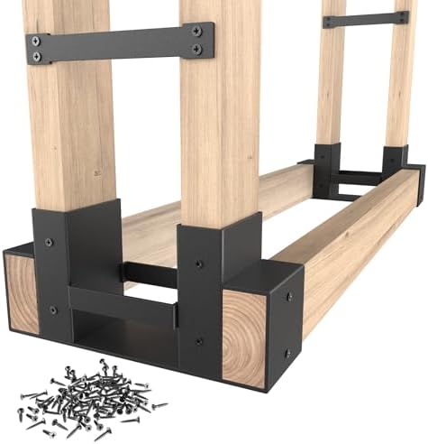 Mr IRONSTONE Firewood Rack Outdoor Indoor, Firewood Rack Brackets Kit Adjustable to Any Length, Heavy Duty Fire Wood Storage Racks with 34 Accessories, Fireplace Wood Holder For Patio Deck