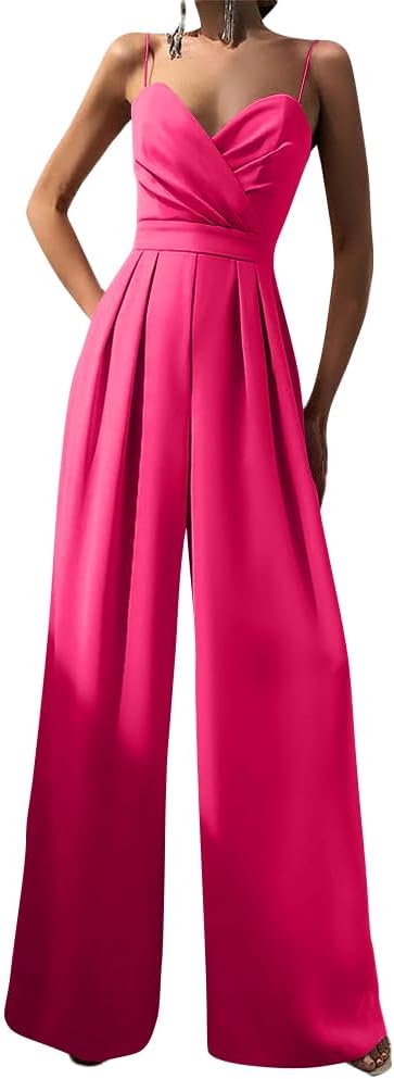 FNKDOR Combinaison Femme Col V Boutons – Longue Élégante Cocktail Soirée Jumpsuit