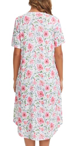 Image of Kabento Nightgowns for Women Cotton Short Sleeve Long Night Gowns with Pockets