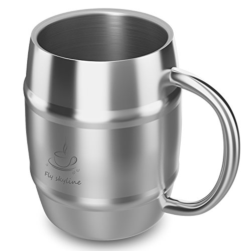 Fly Skyline Coffee Mug Double Wall Stainless Steel Insulated Coffee & Beer Barrel Shape Mugs