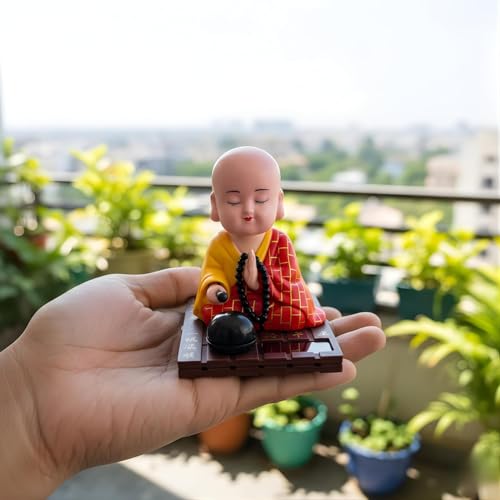 Image of WinsomeCollection Solar Powered Lord Buddha Showpiece for Home Decor | Table Showpiece for Living Room, Bedroom & TV Unit | Decorative Spiritual Idol | Gift Item | Monk Baby
