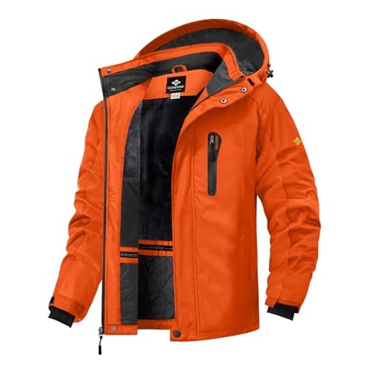 GEMYSE Chaqueta de Esquí Impermeable de Montaña para Hombre Abrigo de Invierno de Lana Antiviento con Capucha (Naranja,S)