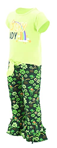 Image of Unique Baby 2 Piece Girls Double Ruffle Leggings and Short Sleeve Shirt Clothes Set Kid and Toddler Girl Outfit