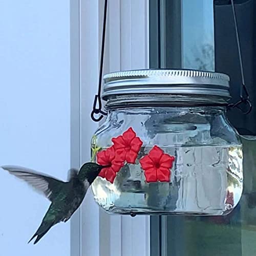2023Newest Mason Jar Hummingbird Feeder With Three Ports, Clear Little Bird Wild Birds Feeding Jar With Flower Feeding Ports, Portable Fluid Flower Hummingbird Feeder For Outdoor Hanging 500Ml (1Pcs) #TOP17