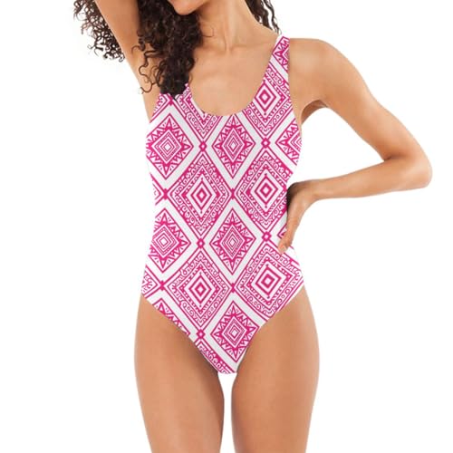 Bañador tribal magenta para mujer con favorecedora espalda en U