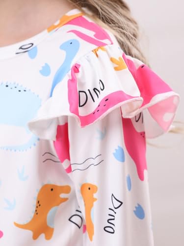 Bow Dream Toddler Girls Casual Dress and Matching American Girl Doll Clothes for GirlsWhite Dinosaur Size 140 - Thumbnail 5