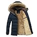 Men's Winter Coat Sherpa Fleece Lined Warm Parka Jacket with Faux Fur Trim Hood Windproof Thicken Winter Puffer Coats Blue
