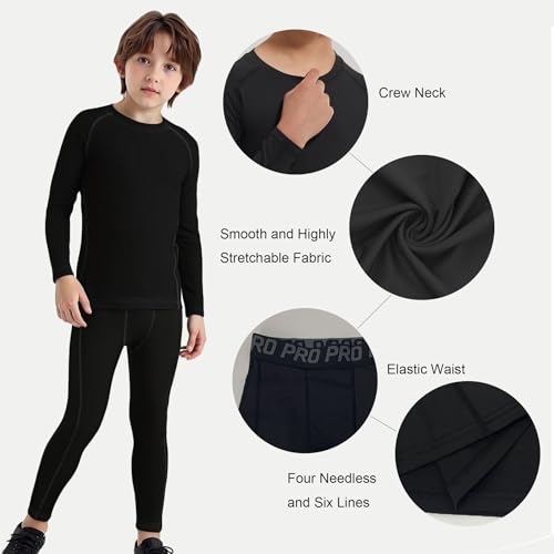 LANBAOSI Youth Boys Long Sleeve Compression Shirt Leggings Football Thermal Tops Tights Base Layer Set Athletic Undershirt4