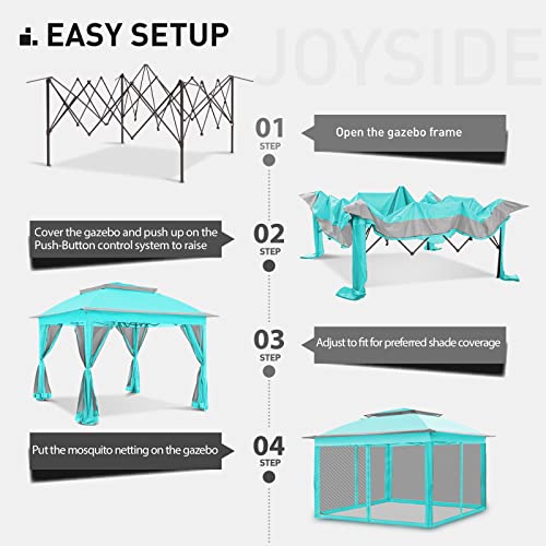 Joyside 11'X11' Pop Up Gazebo For Patios Gazebo Canopy Tent With Sidewalls Outdoor Gazebo With Mosquito Netting Pop Up Canopy Shelter Wedding Tent With Aqua Shade(Aqua Blue) #TOP4