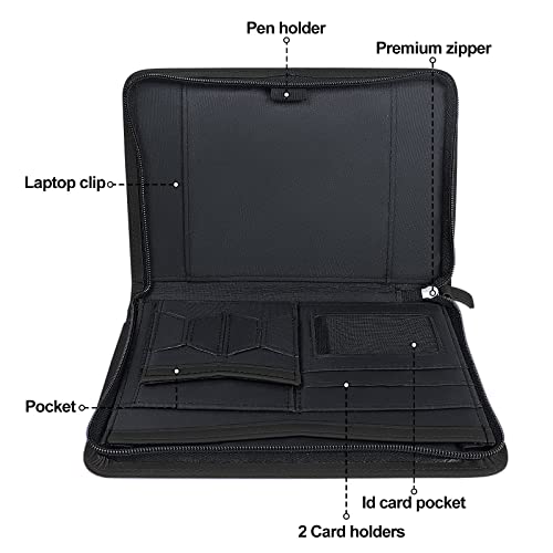 Godery Padfolio/Portfolio, Mini Leather Zippered Padfolio Portfolio Binder 5 X 8 Legal Writing Pad, Professional Business Portfolio For Men & Woman, Card Holder, Notepad Clipboard Holder (Black) #TOP5