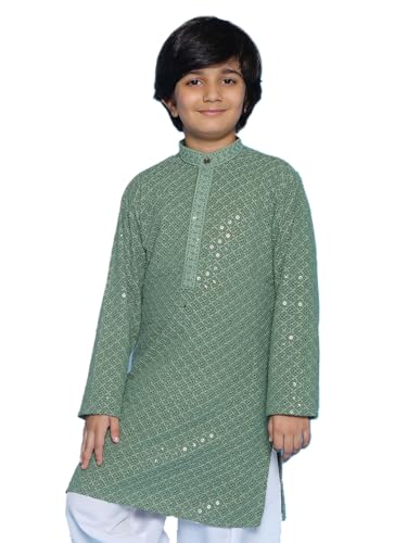 Image of AJ DEZINES Chikankari Kurta For Boys- Ethnic Wear | Embroidery Chikankari Sequined | Traditional & Festive Outfit | Cotton Stylish Boys Kurta | Perfect For Wedding & Family Function