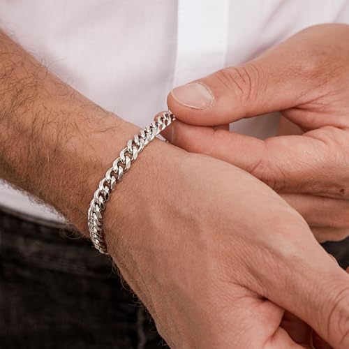Silver Bracelet Men as Mens Jewelry Gifts for Boyfriend Bracelet, Stainless Steel Bracelets for Men as Mens Bracelet Silver Accessories Pulseras Para Hombres for Women Girls4