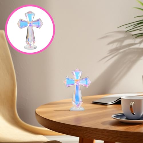 Cabilock Kristall Kruzifix Stehendes Kreuz mit Kristall für Schreibtisch Deko Christliches Geschenk Religiöse Segenskreuz Figur Briefbeschwerer, 5.83X3.94X1.97 Zoll