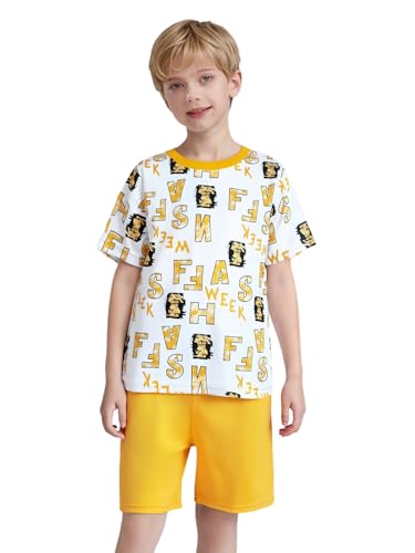 Kids Boys 2Pcs Summer Moisture-Wicking Sports Set Short Sleeve T-Shirt Athletic Shorts Set
