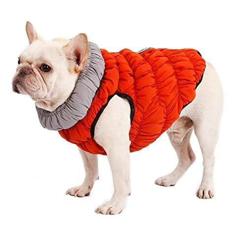 French Bulldog Clothes Creative Stretch Winter Dog Coat Vest, Bulldog Jumper with Harness hole,Pit Bull Warm quilted Jacket, Reversible dog Waistcoat ideal for Pugs English French Bulldog-Orange-S Cover