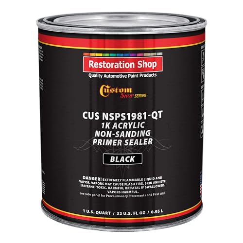 Custom Shop Premium 1K Acrylic Non-Sanding Primer Sealer Paint, Color Black, 1 Quart - Fast Drying, Ready-To-Spray, Apply Over Automotive Primer Surfacers, Sanded Finishes - Topcoat Urethane, Enamel