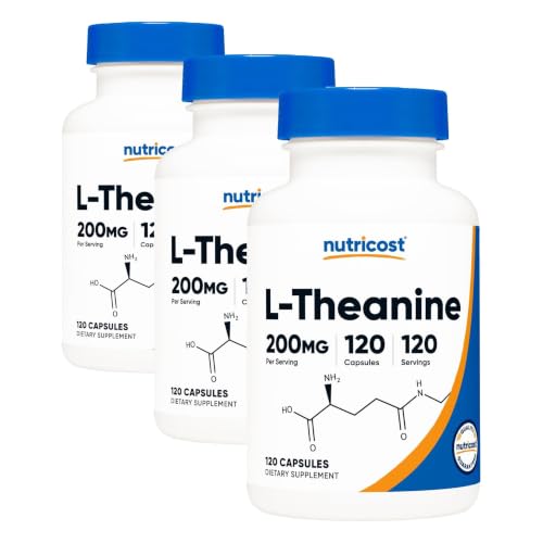 Image of Nutricost L-Theanine 200mg, 120 Capsules, Double Strength, Gluten Free (Pack of 3)