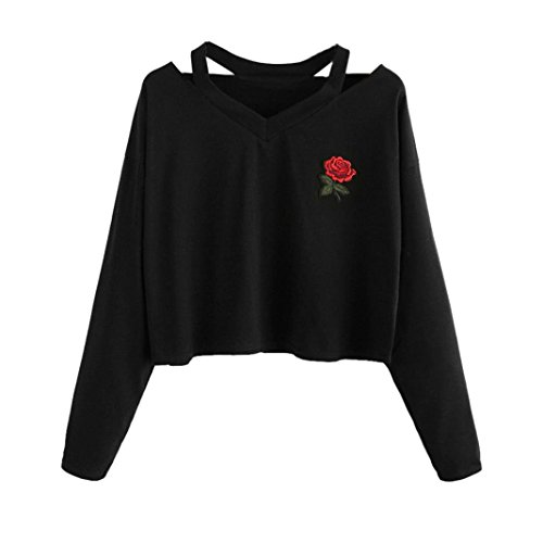 Overdose Moda para Mujer De Manga Larga con Cuello En V Sudadera Rosa OtoñO Corto Comforte ImpresióN Causal Tops Blusa