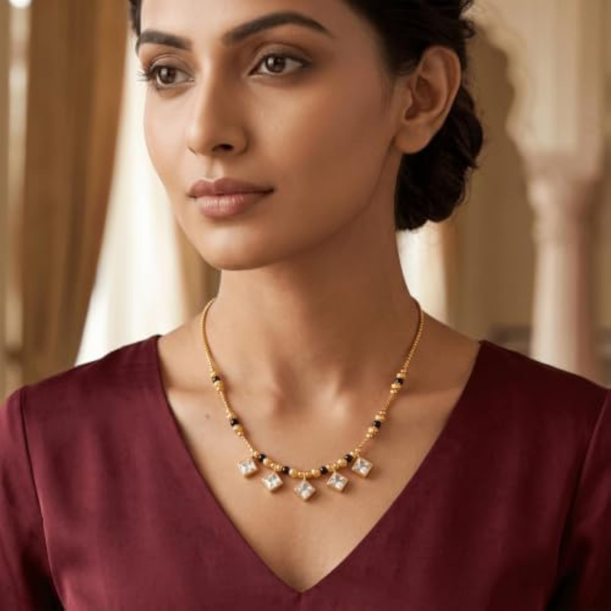 Women's Gold Plated Short Mangalsutra with AD Stone
