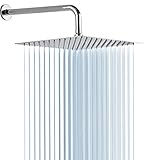 12 Inch Rain Shower Head with 15 Inch Solid Brass Extension Arm, RODDEX Square Waterfall Showerhead, High Pressure Rainfall Rainforest Raindrop Rainhead, Stainless Steel, 12 Inch Head + 15 Inch Arm