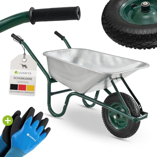 Juskys Schubkarre Garden - 100 Liter Volumen - 210 kg - Luftreifen mit Metall Felge - Wanne verzinkt - Garten Karre...