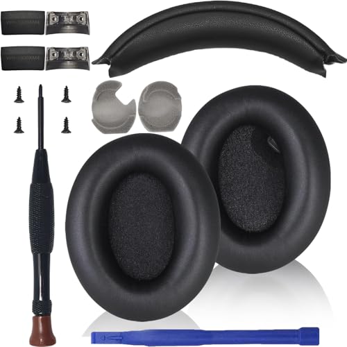 Adhiper Replacement Ear Pads + Headband for Sony WH-1000XM4(WH1000XM4) Noise Cancelling Headphones,Soft Protein Leather Earpads & Headband Cushion Pad Cover Features a Snap-on Design,Black