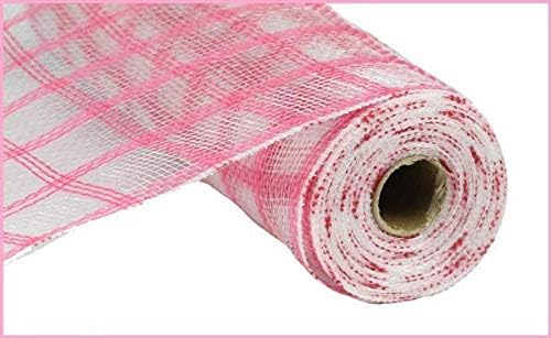 Craig Bachman Faux Jute Plaid Check Deco Poly Mesh Ribbon- 10.5" x 10 Yards (Dark Pink)