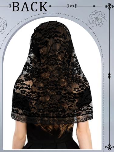 BOARDFEB 2 Pcs Black Lace Veil Church Mantilla Catholic Veilss Bridal Wedding Veils Halloween Veil Gloves