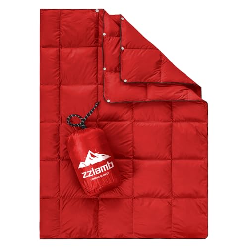 zzlamb Camping Blanket Puffy for Kid, Water-Repellent Outdoor Compact Portable Travel Down Quilt, Warm Lightweight Down Throw Lap for Couch Plane Car Picnic Backpack Beach, 39x55in Red