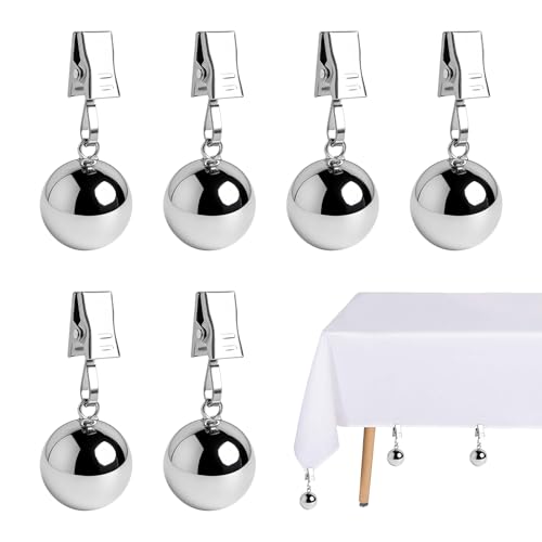 INQUIRLLY 6 er Pack Stabile Tischdecken Gewichte, 68g Extra schwere Rostfreie Edelstahlkugeln mit Clips Tischdeckengewichte für Outdoor Gewichte für Vorhänge Geeignet für Tischdecken, Vorhänge usw